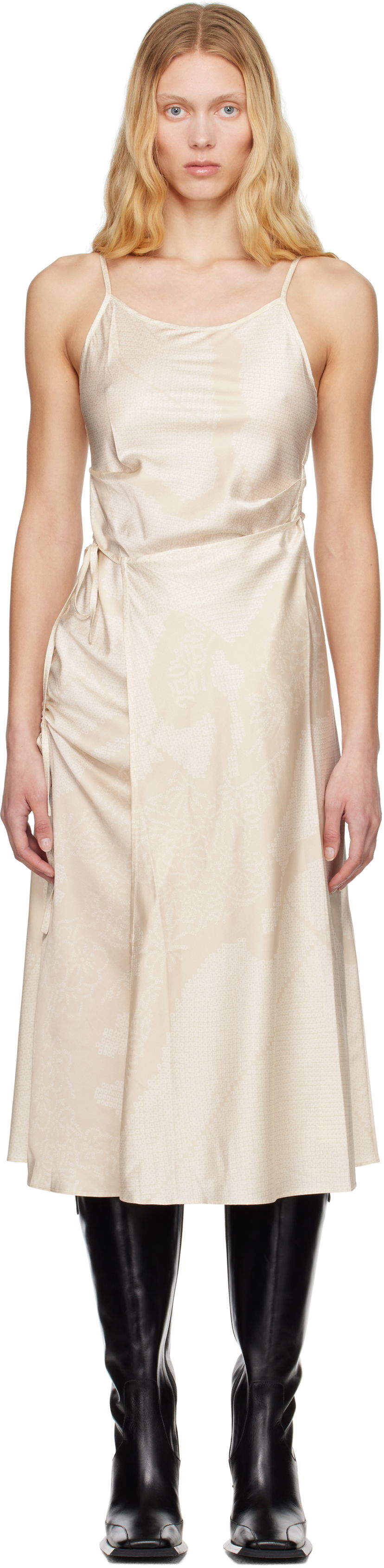Haljina Feng Chen Wang Feng Chen Wang Pleated Silk Midi Dress Bež | FWS19DR04