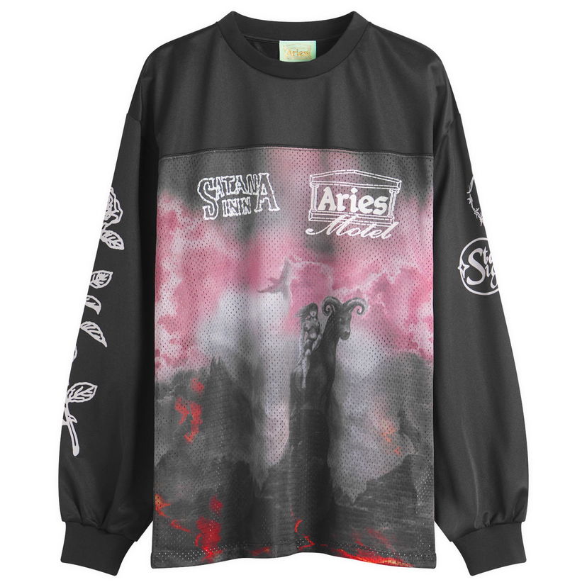 Majica kratkih rukava Aries Ramscape Airtex Long Sleeve T-Shirt Crna | AR40050-MUL