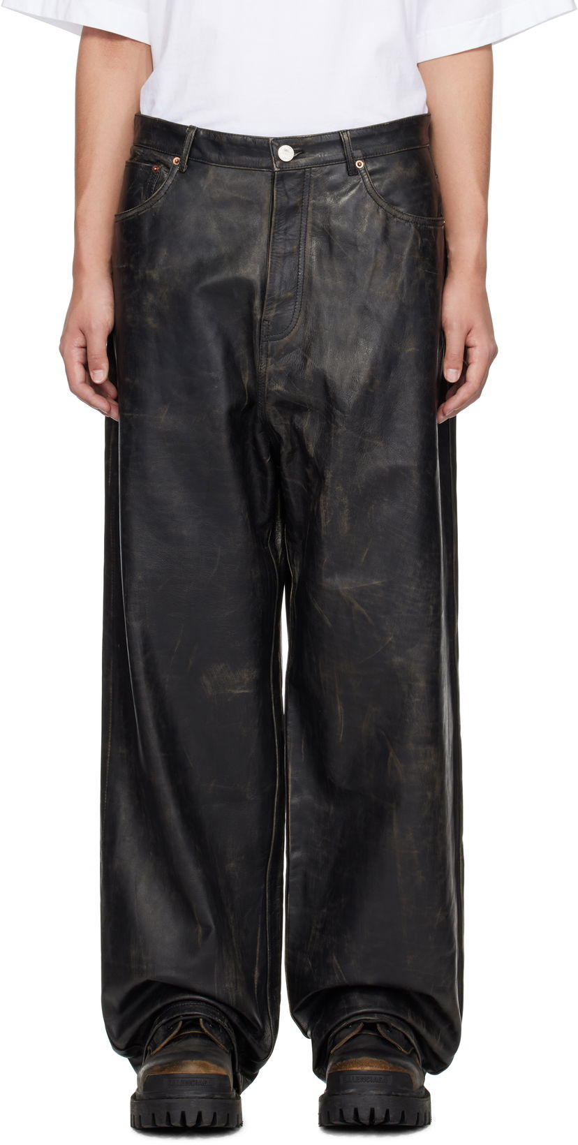 Jeans VETEMENTS Vetements Distressed Leather Pants Crna | UA66PA200X