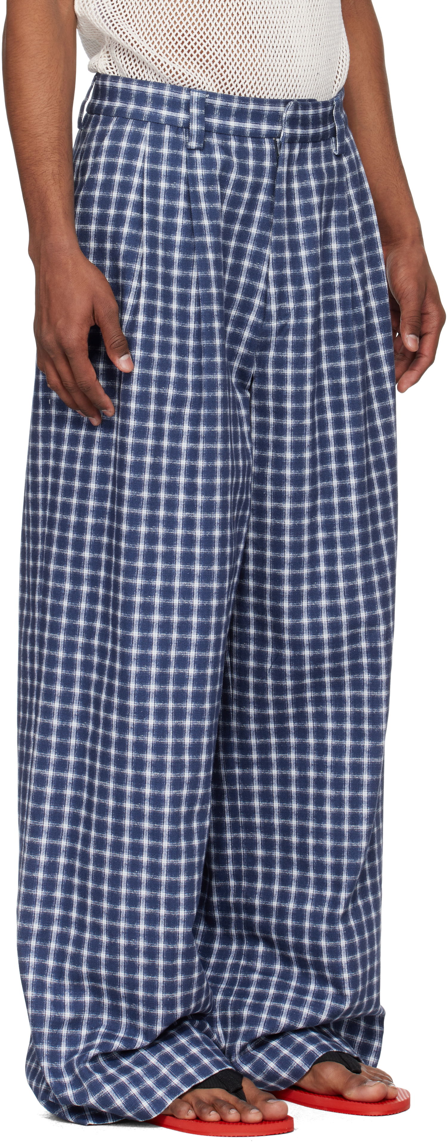 Hlače ERL ERL Check Pleated Tailored Trousers Plava | ERL10P038, 1