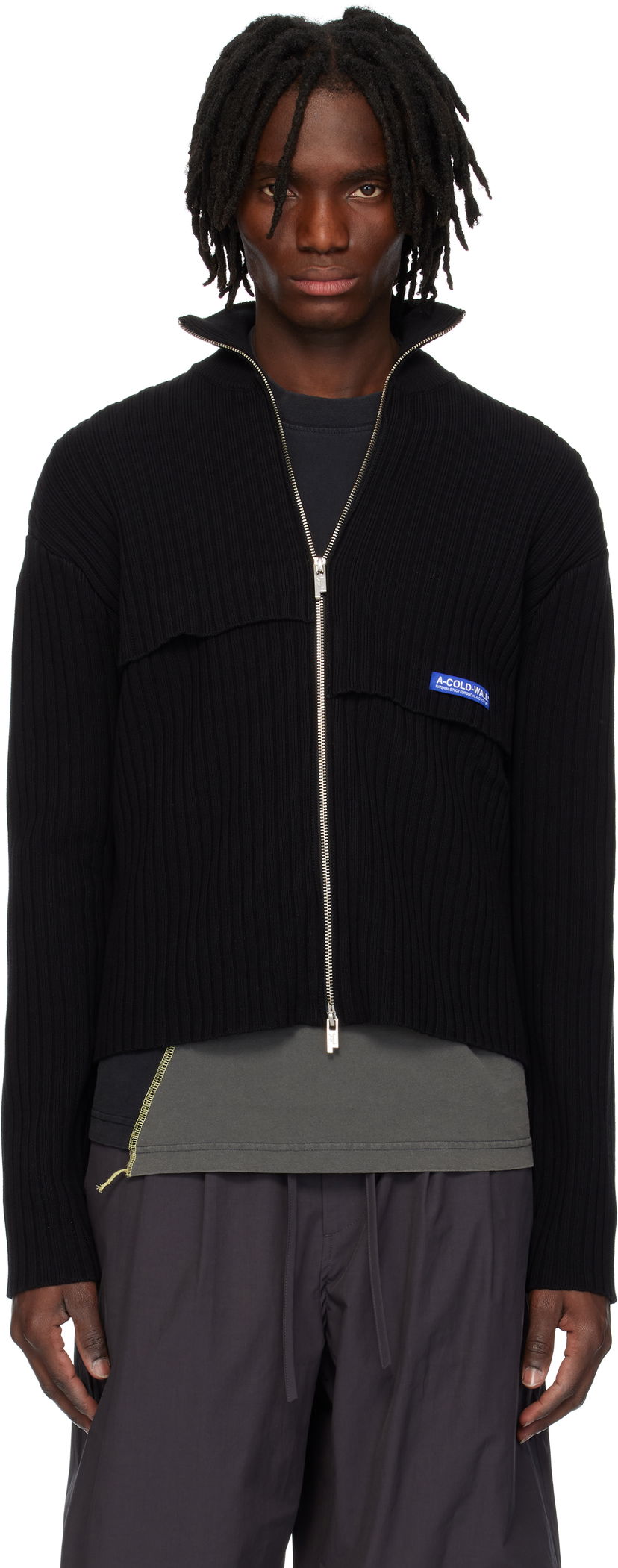 Džemper A-COLD-WALL* A-COLD-WALL* Panel Knit Zip-Up Jacket Crna | ACWMK191