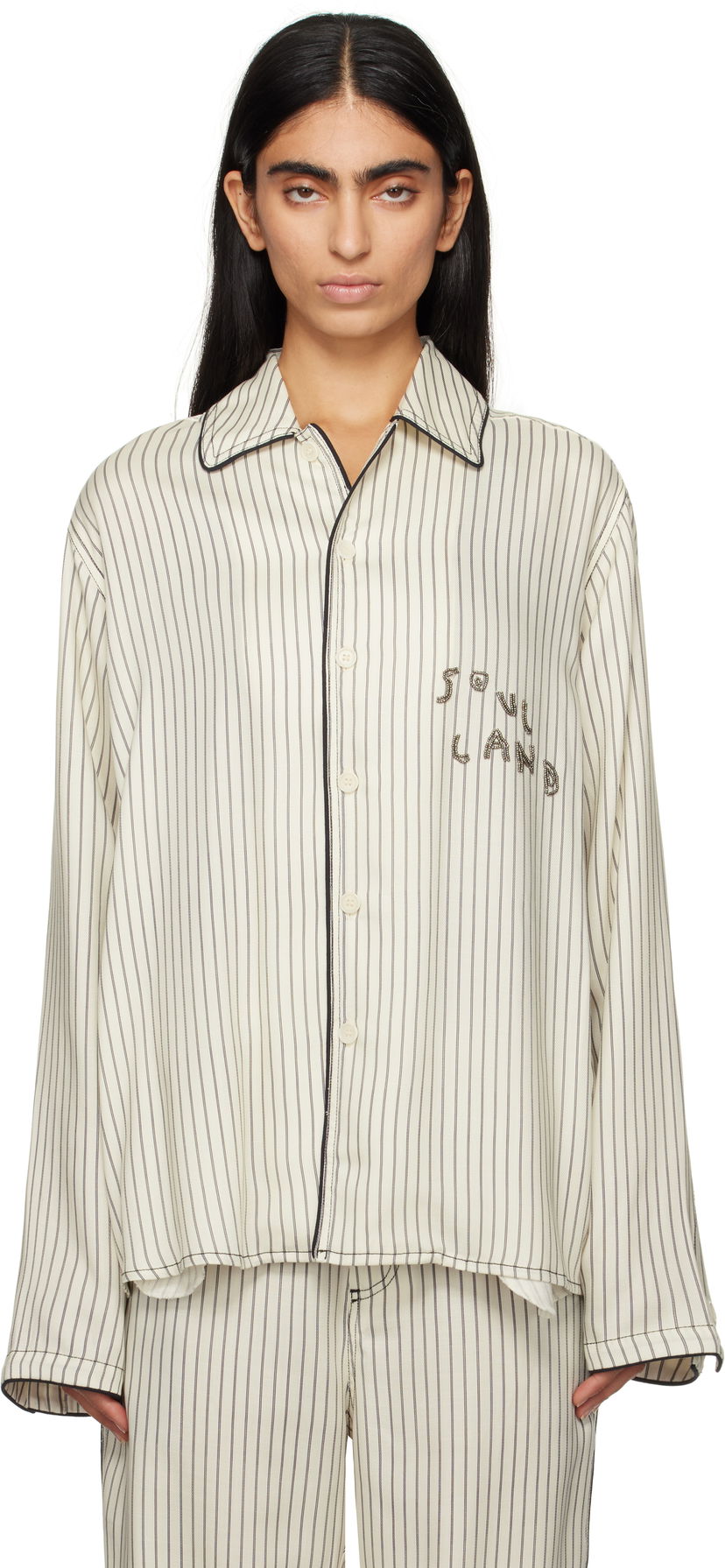 Košulja Soulland Striped Cropped Overshirt Bijela | 42047-1259