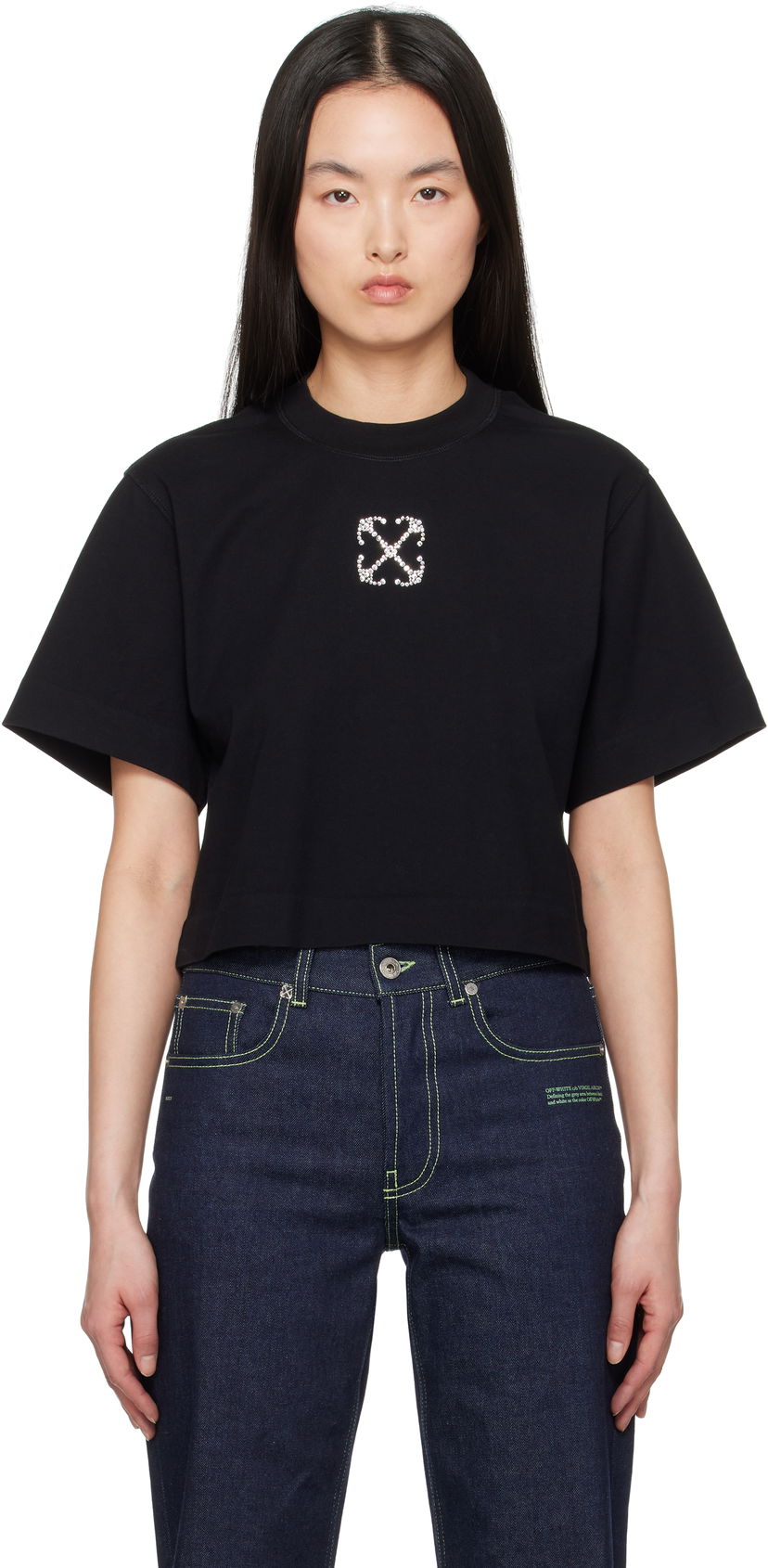 Crop top Off-White Off-White Jewel Mini Arrow Crop T-Shirt Crna | OWAA090S25JER0021072