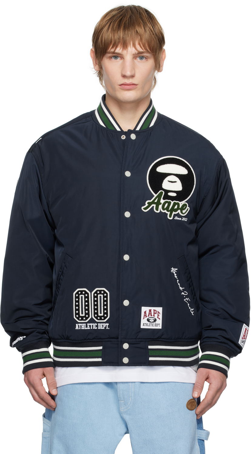Bomber jakna AAPE by A Bathing Ape AAPE By A Bathing Ape Moonface Logo Varsity Jacket Tamnoplava | AAPJKM7676XXNNYD