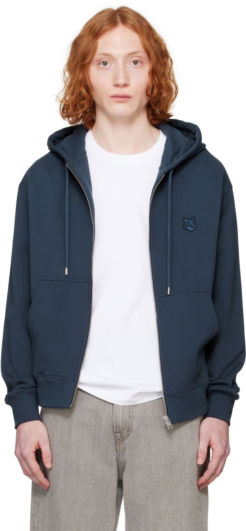 Dukserice MAISON KITSUNÉ Maison Kitsuné Fox Head Zip Hoodie Tamnoplava | MM00714KM0321