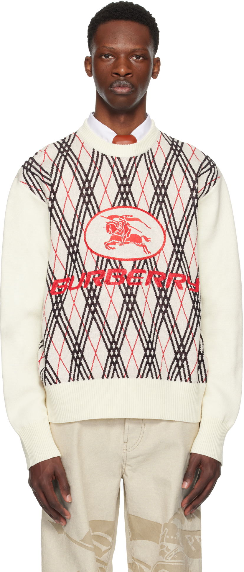 Džemper Burberry Burberry Argyle Check Wool Blend Sweater Bijela | 8110554