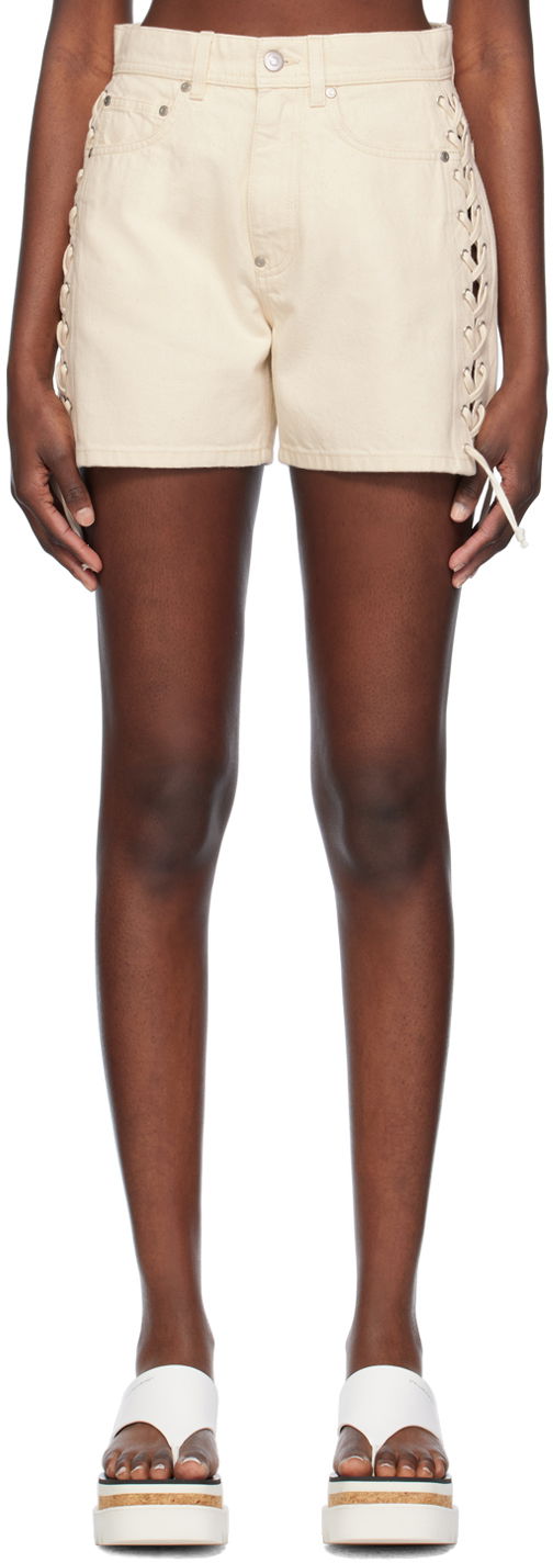 Kratke hlače Stella McCartney Stella McCartney Lace-Up Denim Shorts Bež | 6D02823SPH73