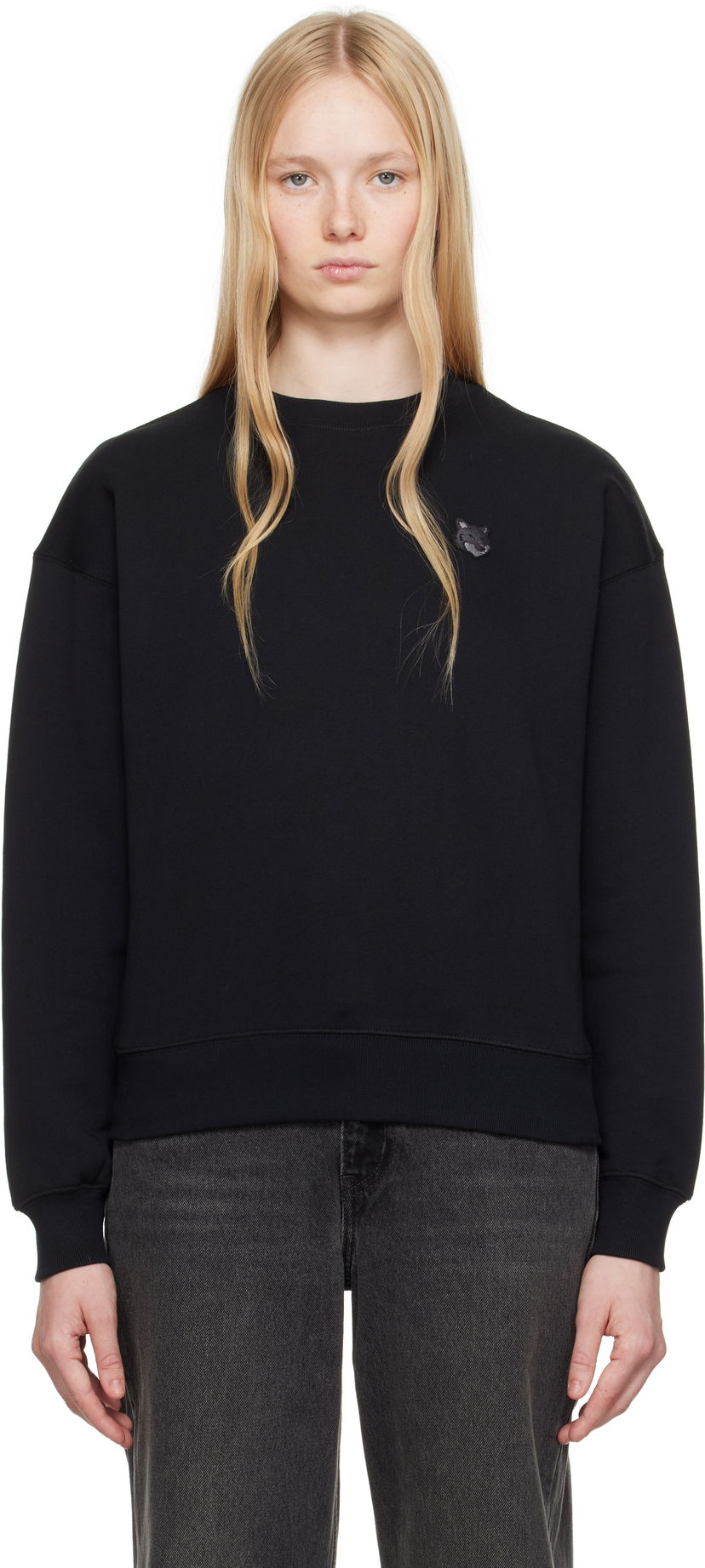Džemper MAISON KITSUNÉ Maison Kitsuné Comfort Sweatshirt with Fox Head Patch Crna | MW00315KM0321