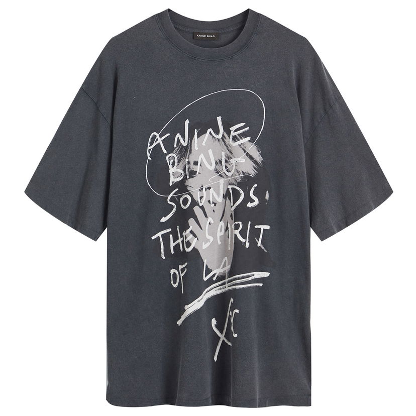 Majica kratkih rukava Anine Bing Kent Washed Black Graphic T-Shirt Siva | A-08-10748-WBL1