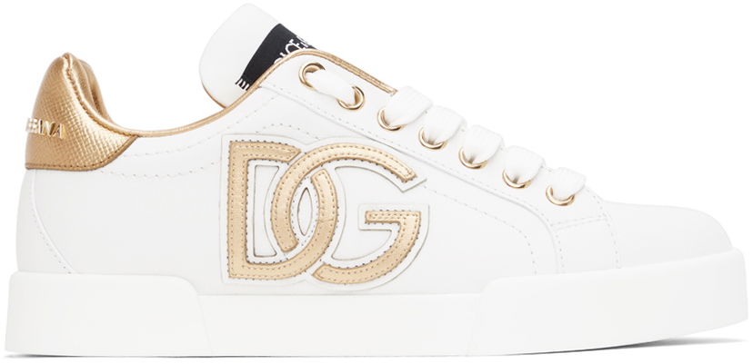 Tenisice i cipele Dolce & Gabbana White & Gold Portofino Sneakers Bijela | CK1545 AD780