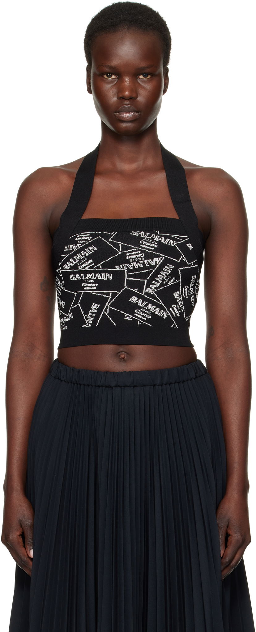 Suknja Balmain Balmain Label Motif Halter Top Crna | EF1AA025KH86