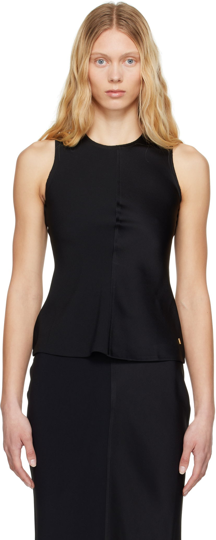 Majica bez rukava AMI AMI Paris Sleeveless Peplum Tank Top Crna | FTP066.AC0014
