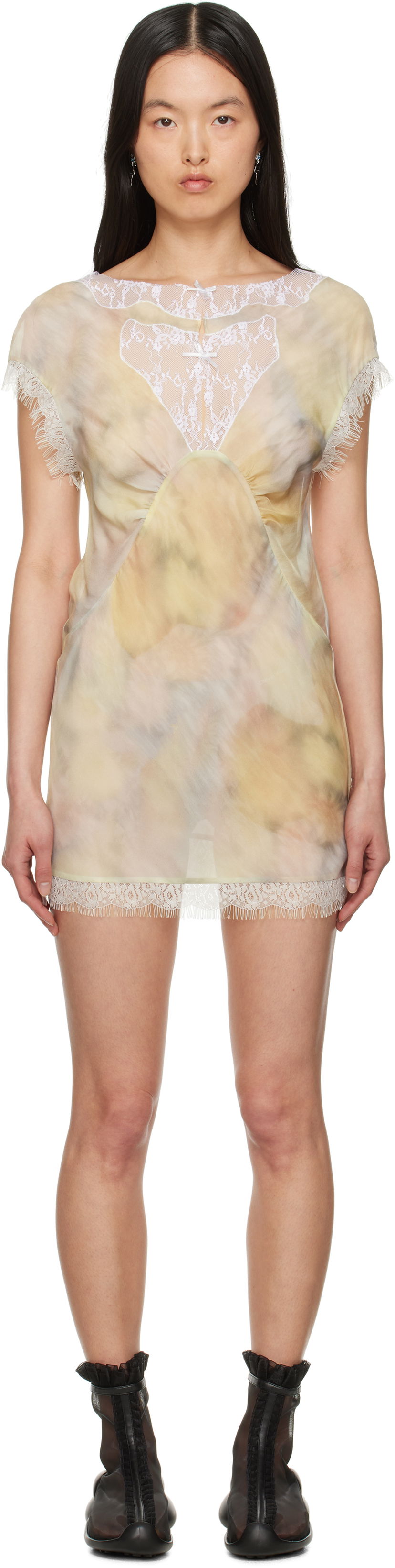 Haljina Collina Strada Collina Strada Waterlily Lace-Trimmed Tie-Dye Minidress Žuta | XX4042