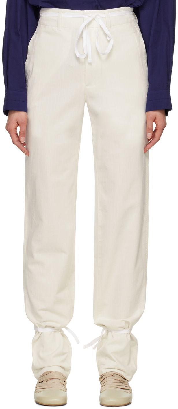 Hlače LEMAIRE Straight Leg Tie Hem Trousers Bijela | PA1098 LF1253