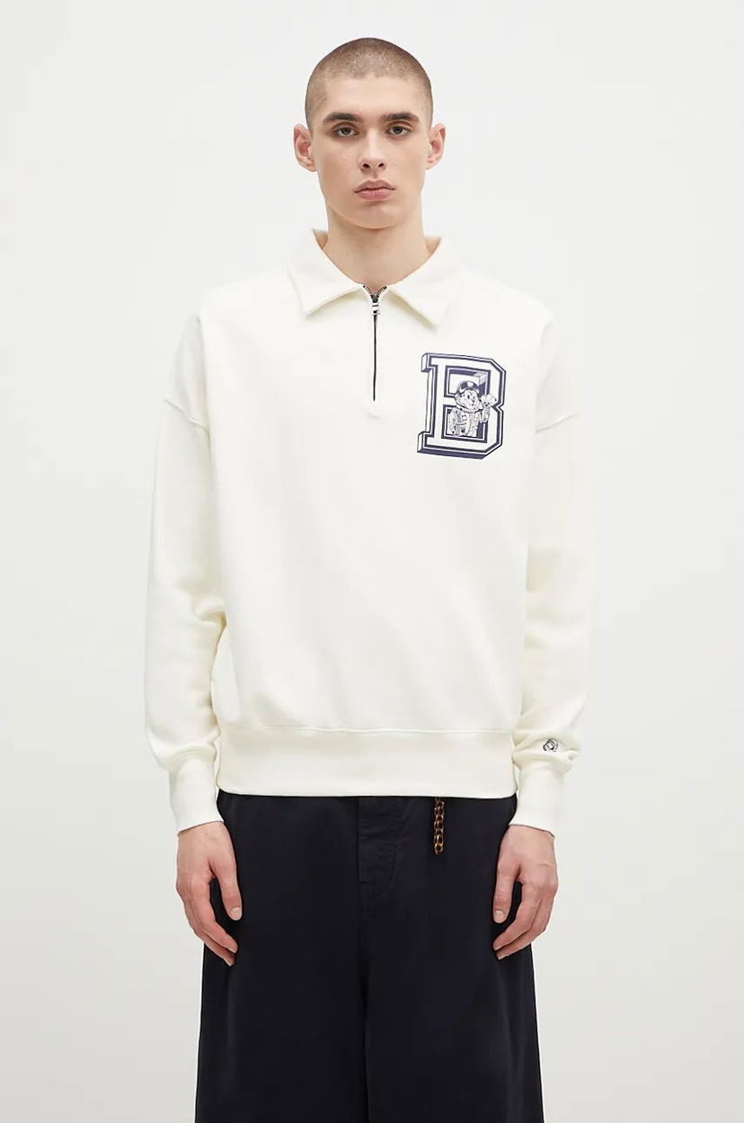 Polo majica BILLIONAIRE BOYS CLUB College Print Quarter Zip Sweatshirt Bijela | B24343