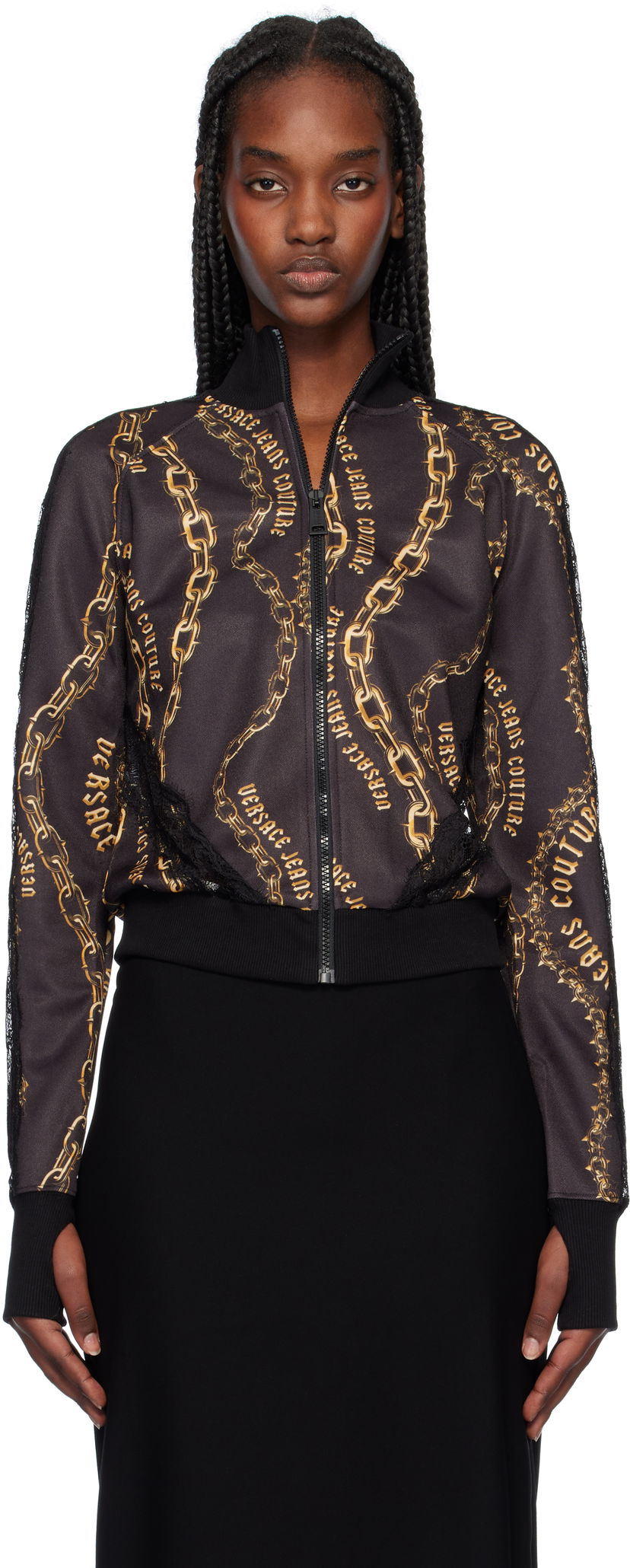 Bomber jakna Versace Black & Gold Chain Couture Lace Zip Sweatshirt Crna | E77HAI301_EFS156