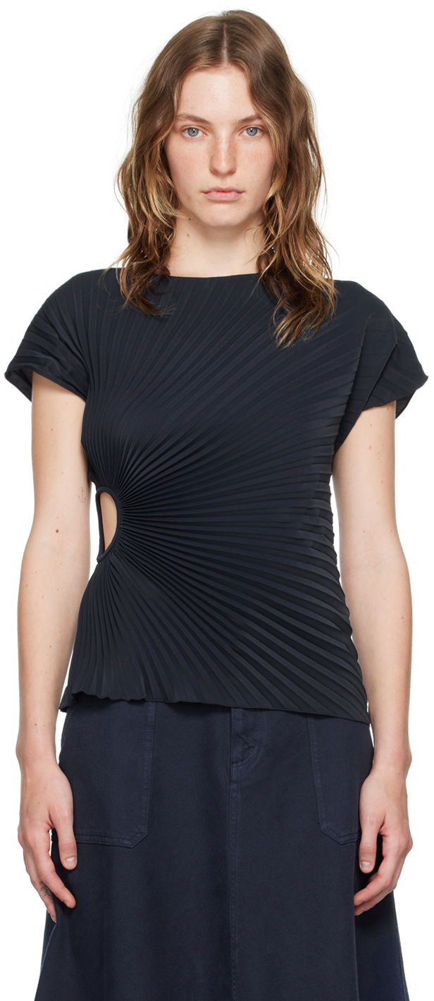 Majica kratkih rukava KENZO Navy Paris Sun-Ray Pleats T-Shirt Crna | FE62TO2139FO