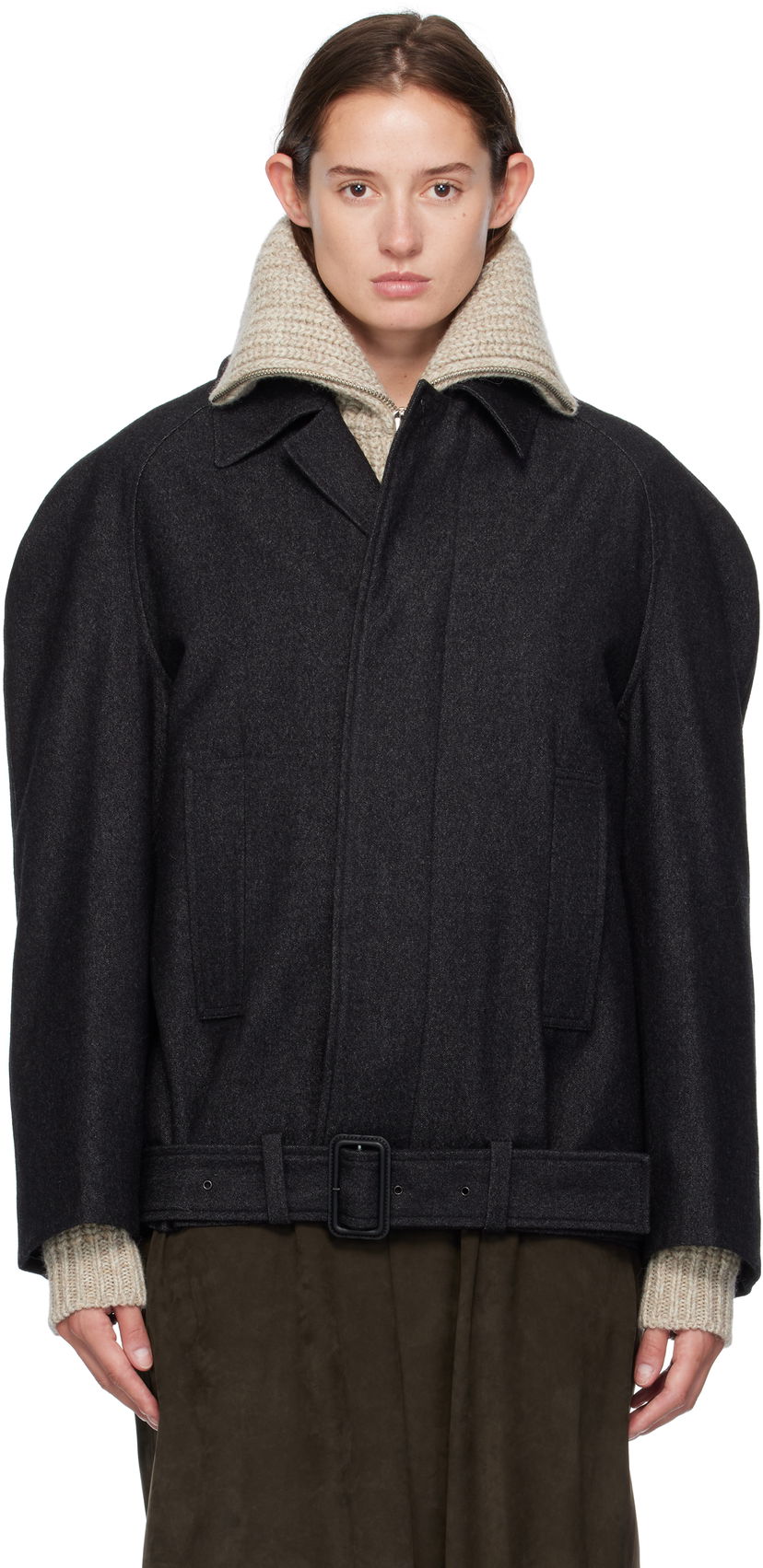 Kaputi LEMAIRE Lemaire Raglan Sleeve Short Coat Siva | OW1156 LF1319