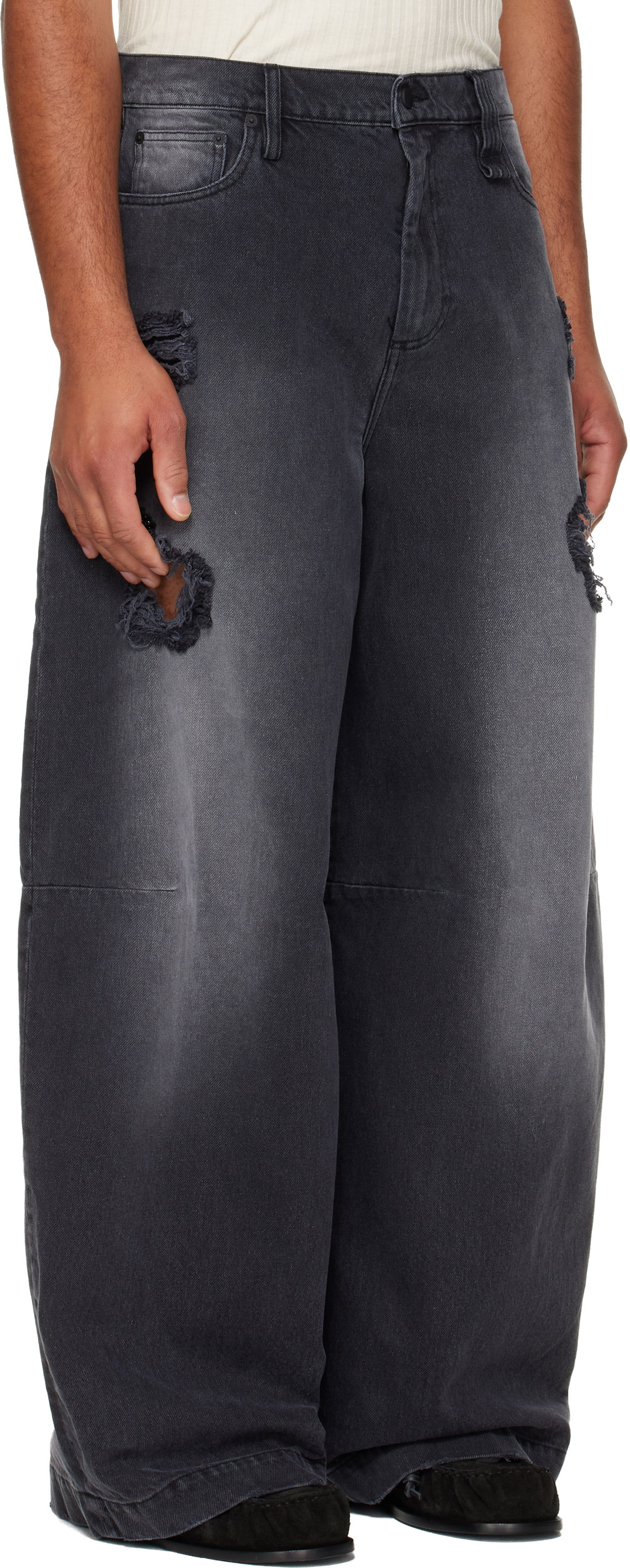 Jeans Simone Rocha Simone Rocha Embellished Wide Leg Puddle Jeans Crna | 4162B 1239D, 1