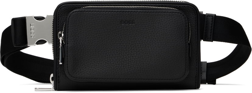 Torba oko struka BOSS BOSS Pebble-Grained Leather Wallet Bag Crna | 50529286