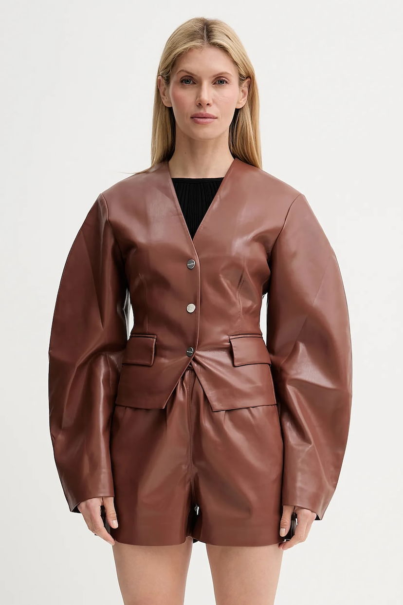 Jakna Nanushka Nanushka Kiyo Faux Leather Blazer and Shorts Set Smeđa | NW25SSOW22075