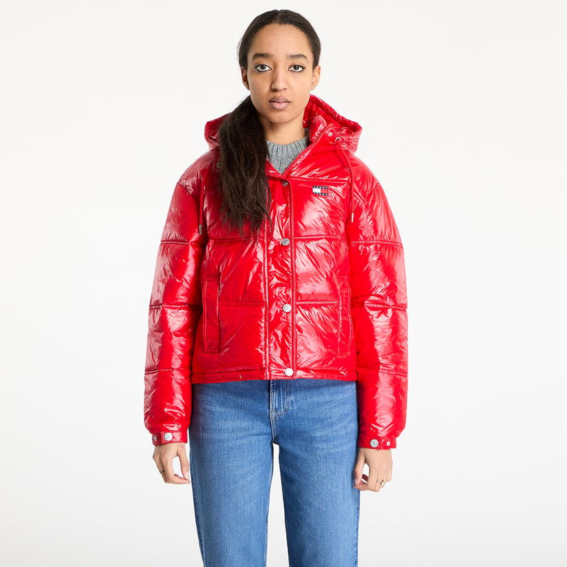 Pernata jakna Tommy Hilfiger Tommy Jeans Shiny Hooded Badge Jacket Crvena | DW0DW20210 XME