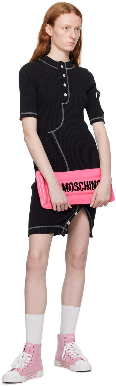 Haljina Moschino Moschino Jeans Button Ribbed Knit Mini Dress Crna | 0425 8266, 3
