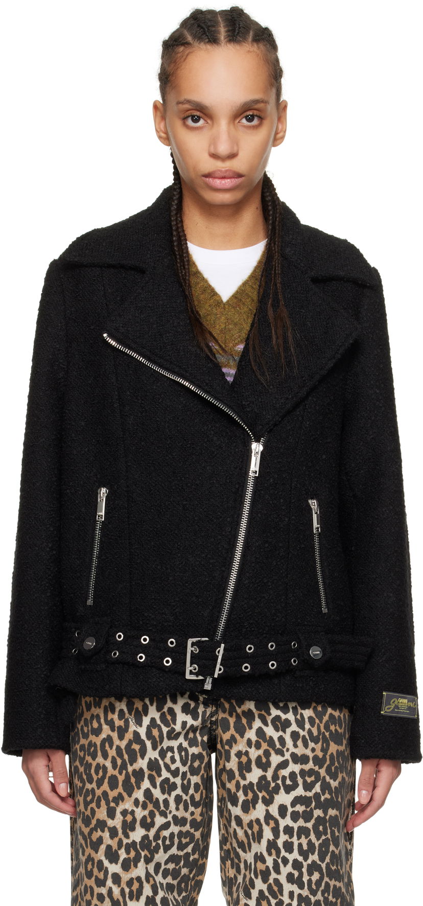 Jakna GANNI GANNI Textured Boucle Wool Jacket Crna | W0026