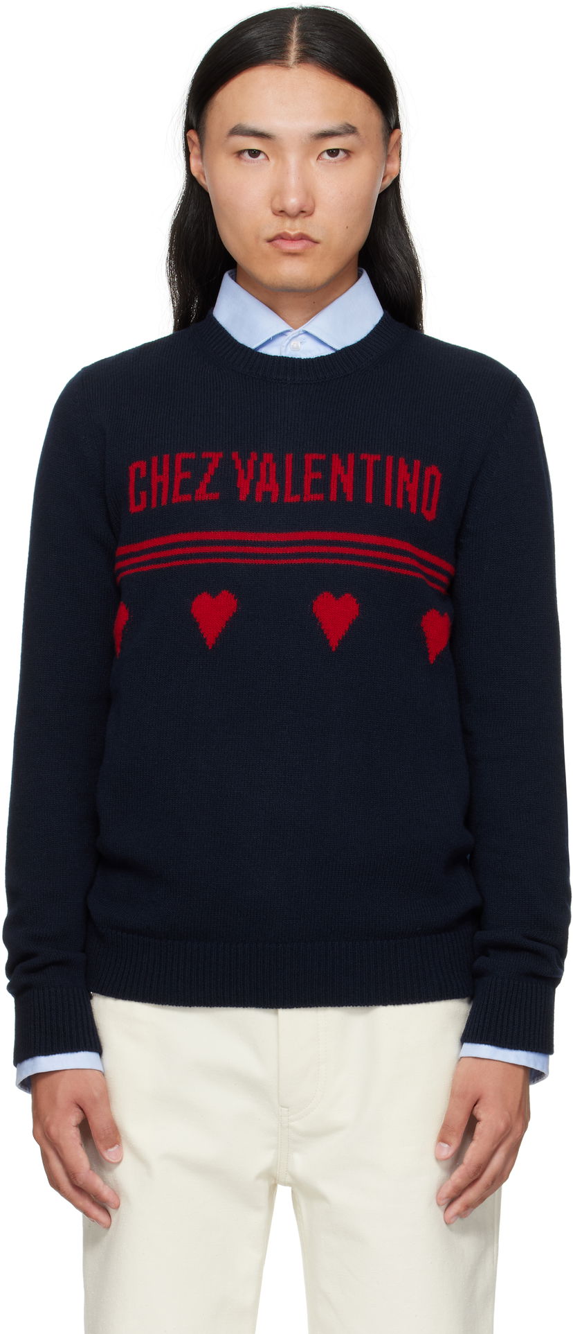 Džemper Valentino Valentino 'Chez Valentino' Wool Sweater Tamnoplava | 7V3KC35AB2E