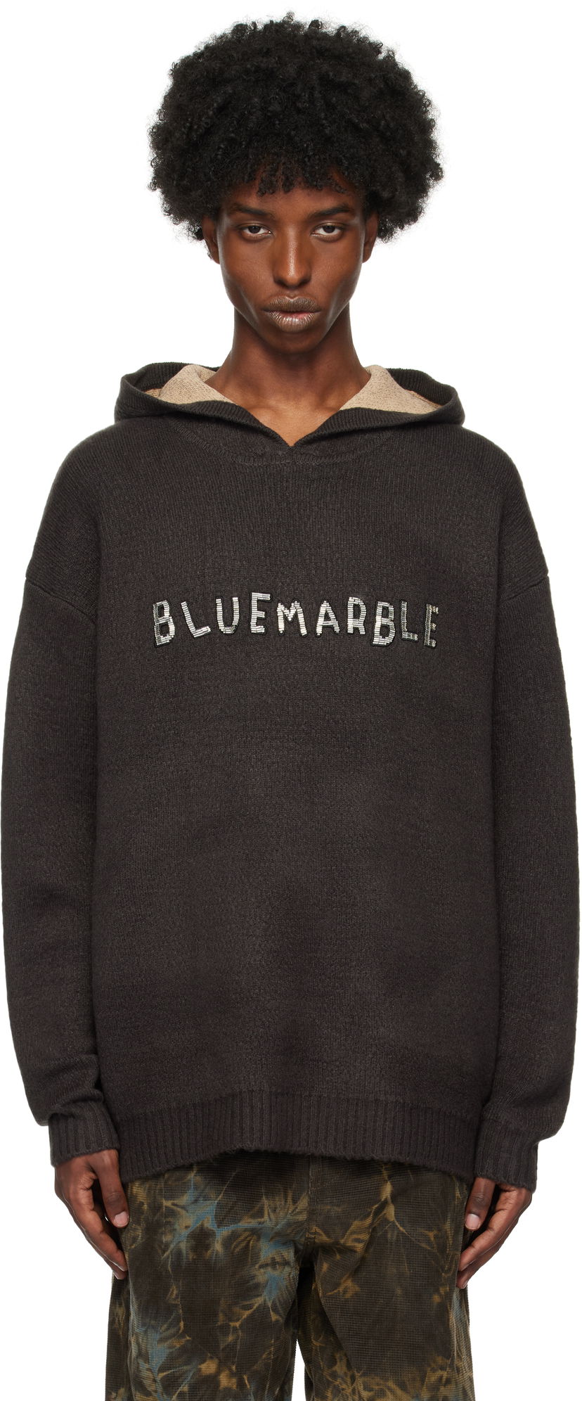 Dukserice Bluemarble Embroidered Knitted Hoodie Smeđa | HO10 KN19B24 BLK