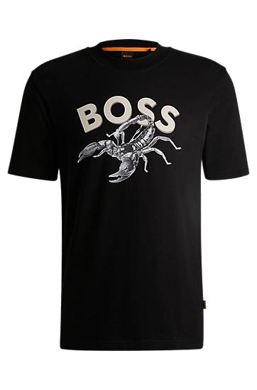 Majica kratkih rukava BOSS BOSS Cotton-Jersey T-Shirt with Scorpion Graphic Crna | 50539196