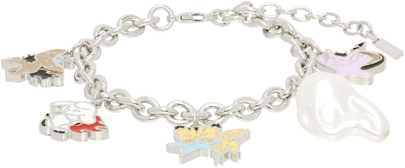 Narukvica We11done We11done Silver-Tone Metal Monster Charms Bracelet with Faux Pearl Metalik | WD-AJ2-25-525-U-SV