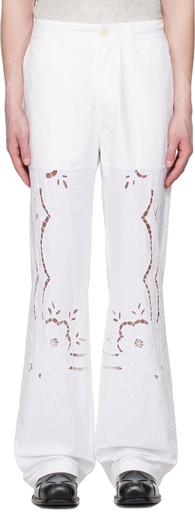 Hlače Marine Serre Marine Serre Regenerated Household Linen Wide Leg Trousers Bijela | UPA056A UWOV0007