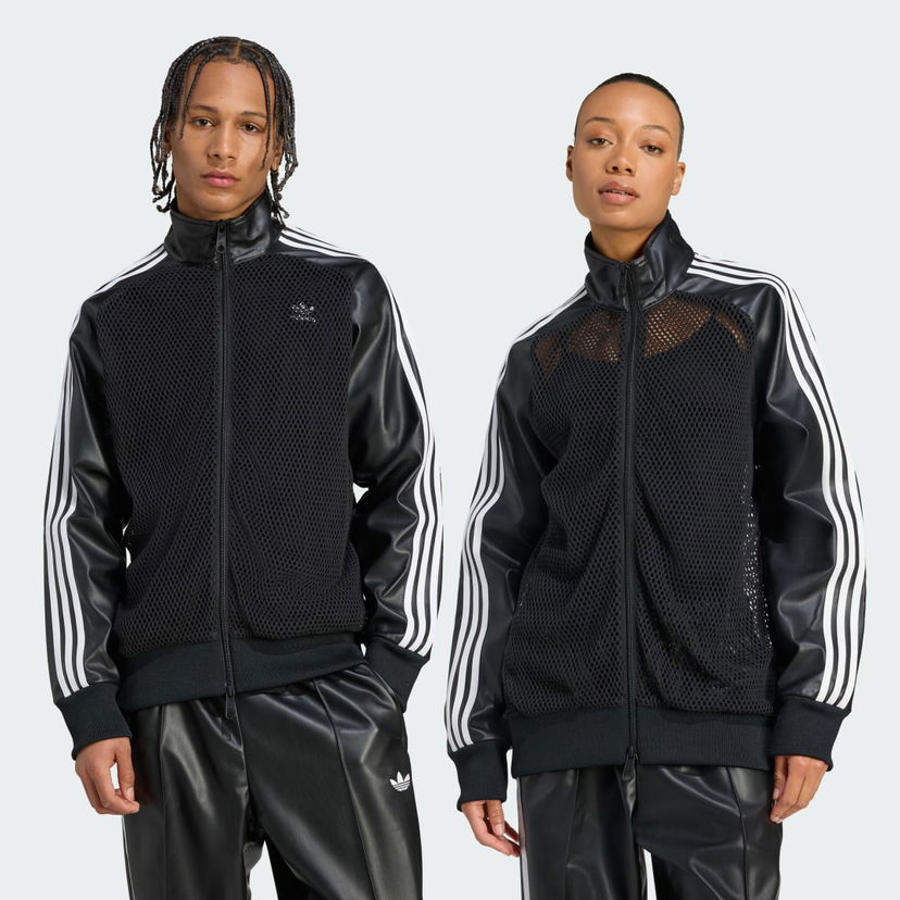 Bomber jakna adidas Performance adidas x Jeremy Scott Pride Faux Leather Mesh Track Jacket Crna | JY2016