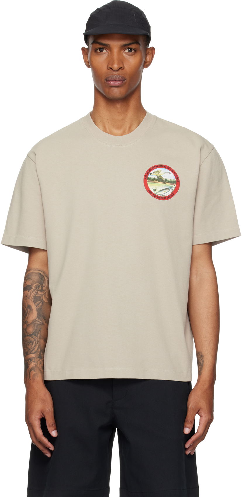 Majica kratkih rukava ROA ROA Division Graphic T-Shirt Bež | RBMW0433JY38
