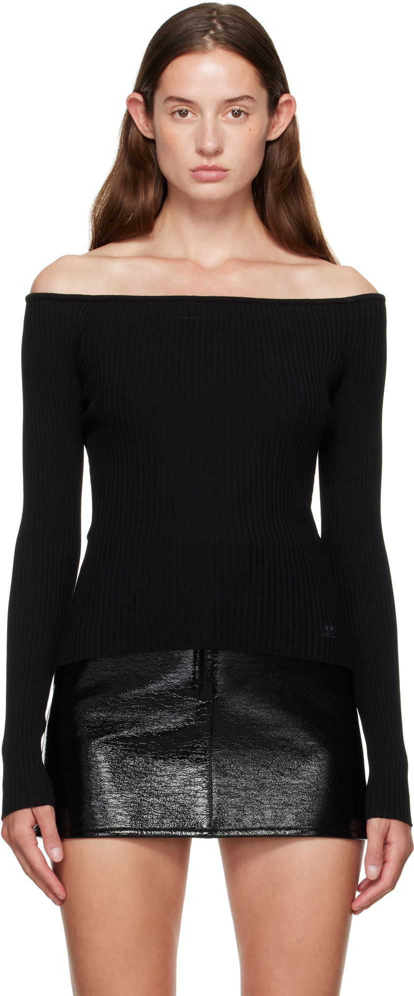 Džemper Courrèges Courrèges Off Shoulder Rib Knit Top Crna | 325MTO429FI0001