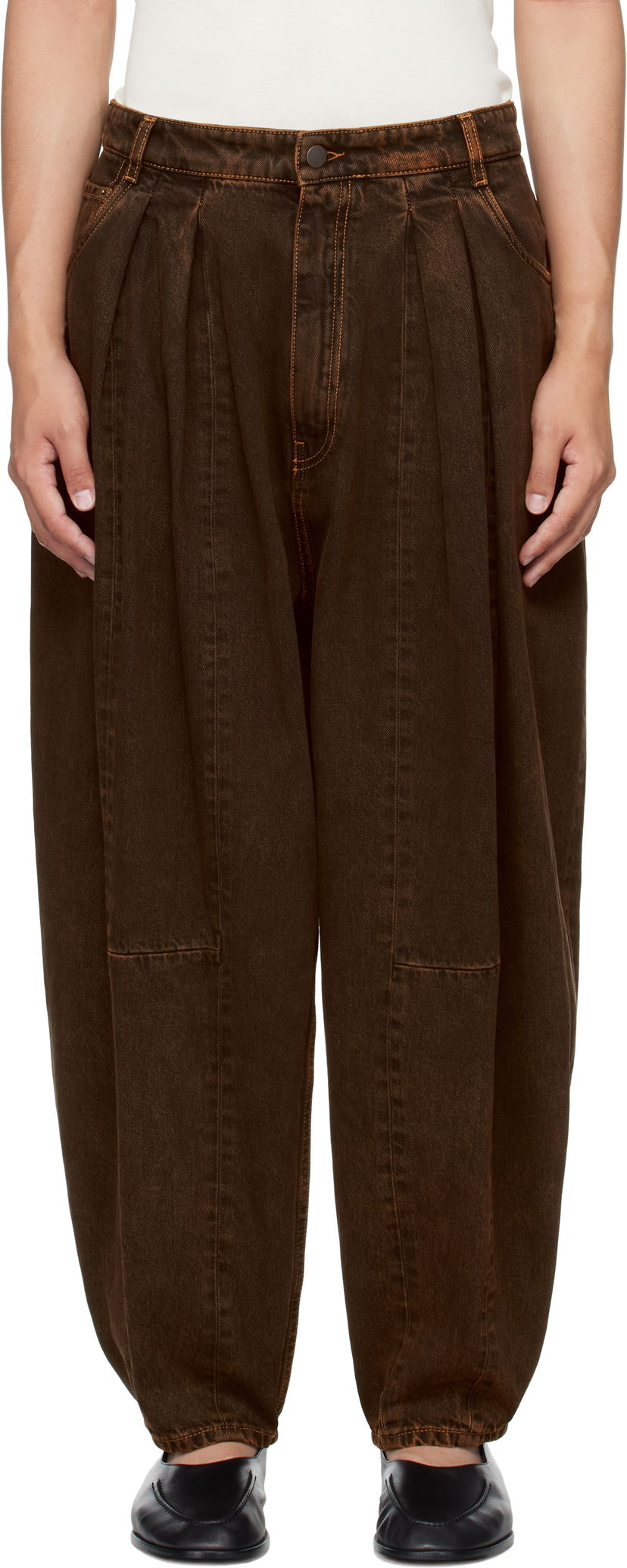 Hlače HED MAYNER Hed Mayner Pleated Denim Trousers Smeđa | HMMB67030A-HB252