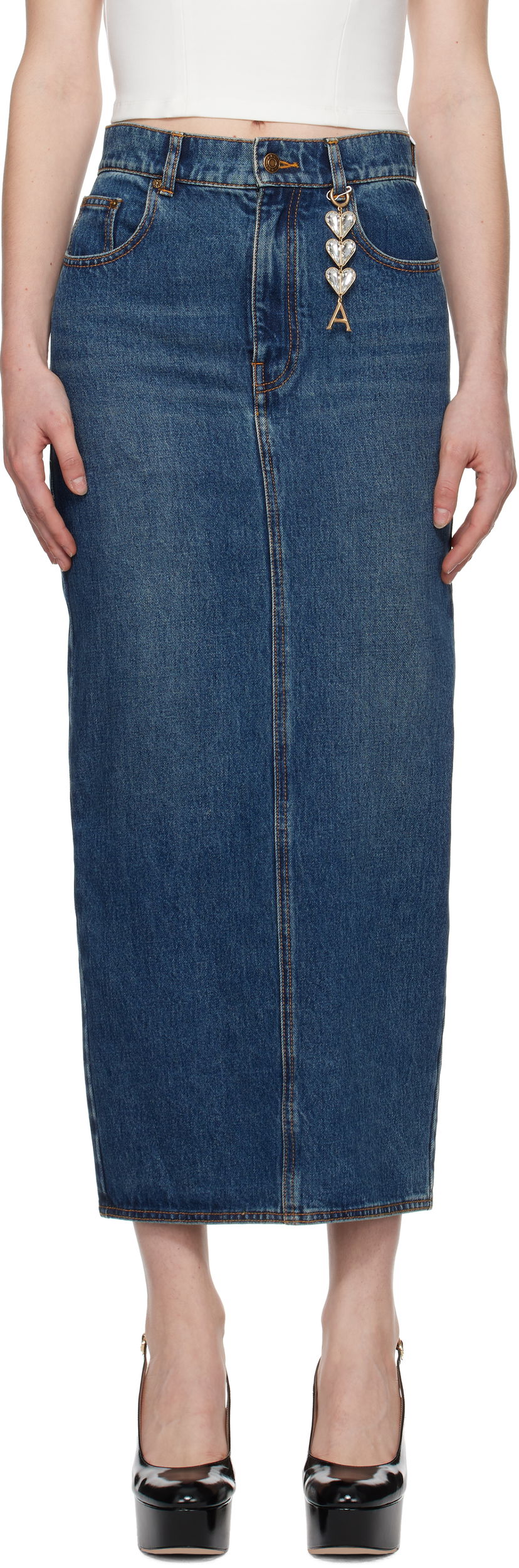 Suknja Area Denim Midi Skirt With Zipper Plava | PF24AWSK0018DE01