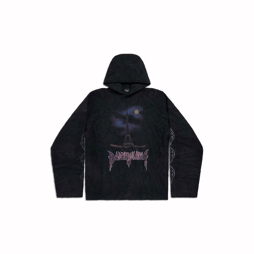 Dukserice Balenciaga Paris Moon Crinkled Hoodie Crna | 744435TOVJ41000