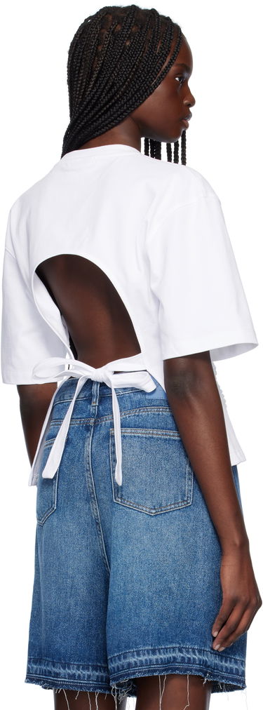 Majica kratkih rukava GANNI Ganni Cotton Tie Back T-Shirt Bijela | T4149, 2