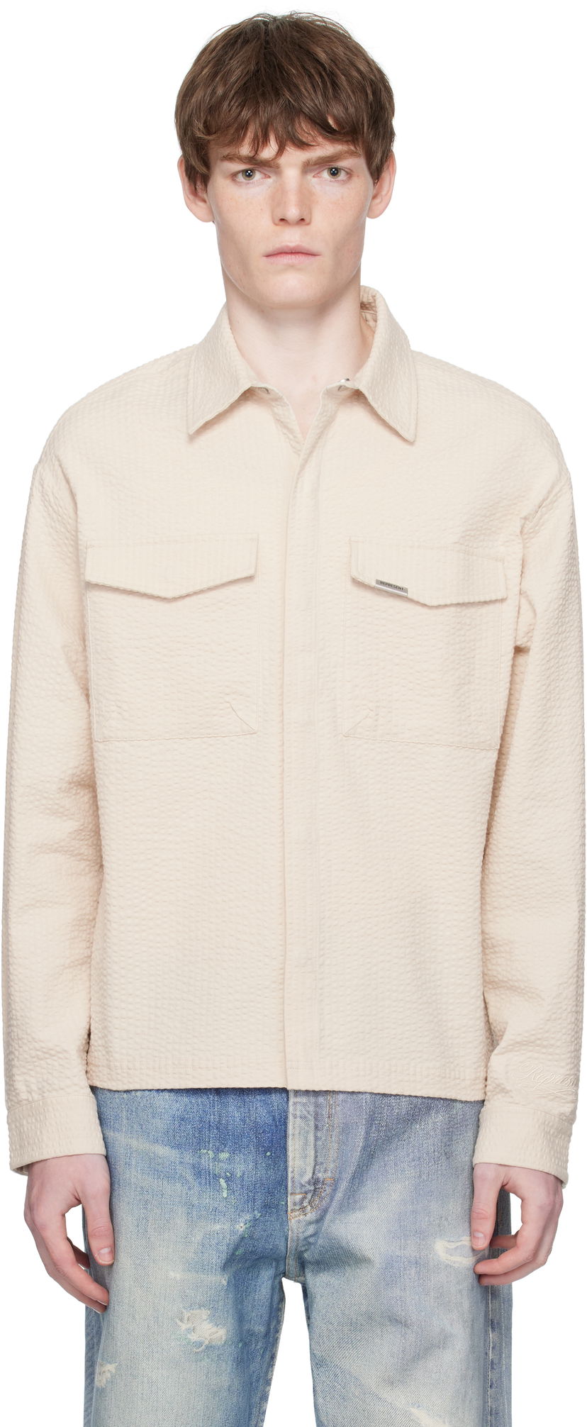 Košulja Represent Clo Represent Textured Long Sleeve Shirt Bež | MLM100312