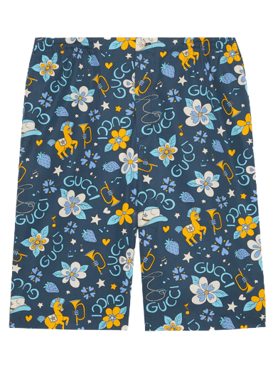 Kratke hlače Gucci Flower And Pony Shorts Plava | 672698 ZAITH 4520