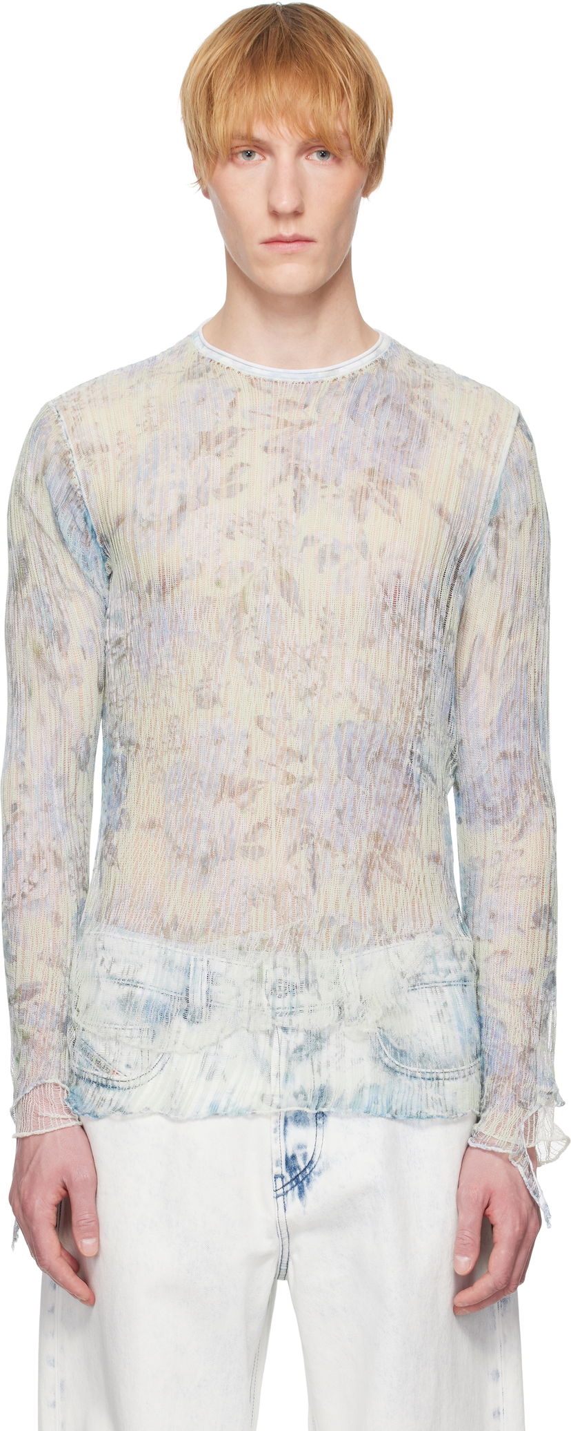 Džemper Diesel Diesel K-Aasmos-A Sheer Floral Long Sleeve Plava | A18017-0AFBT-8FG