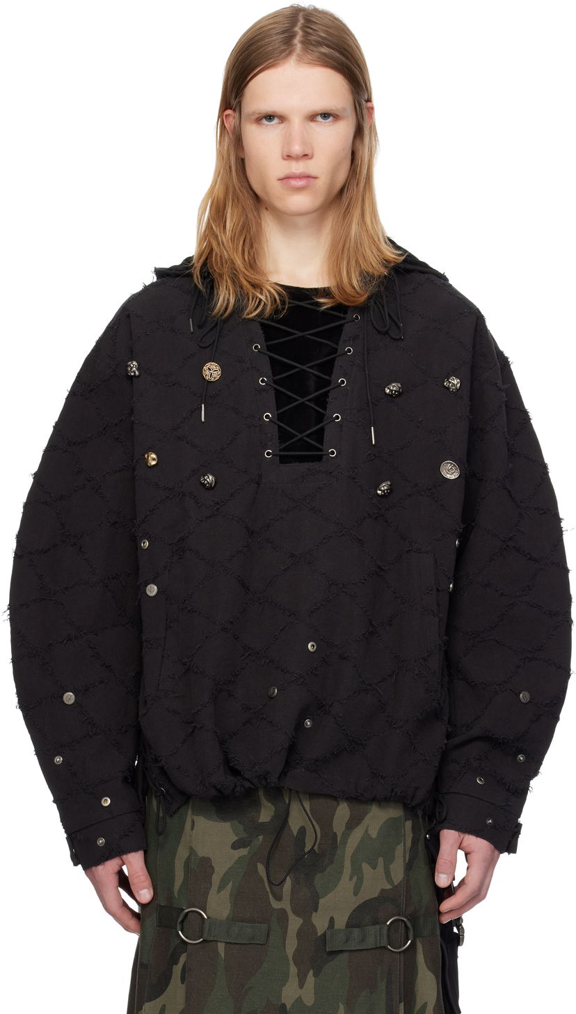 Dukserice Andersson Bell Lace-Up Hoodie With Hood Crna | atb1141m