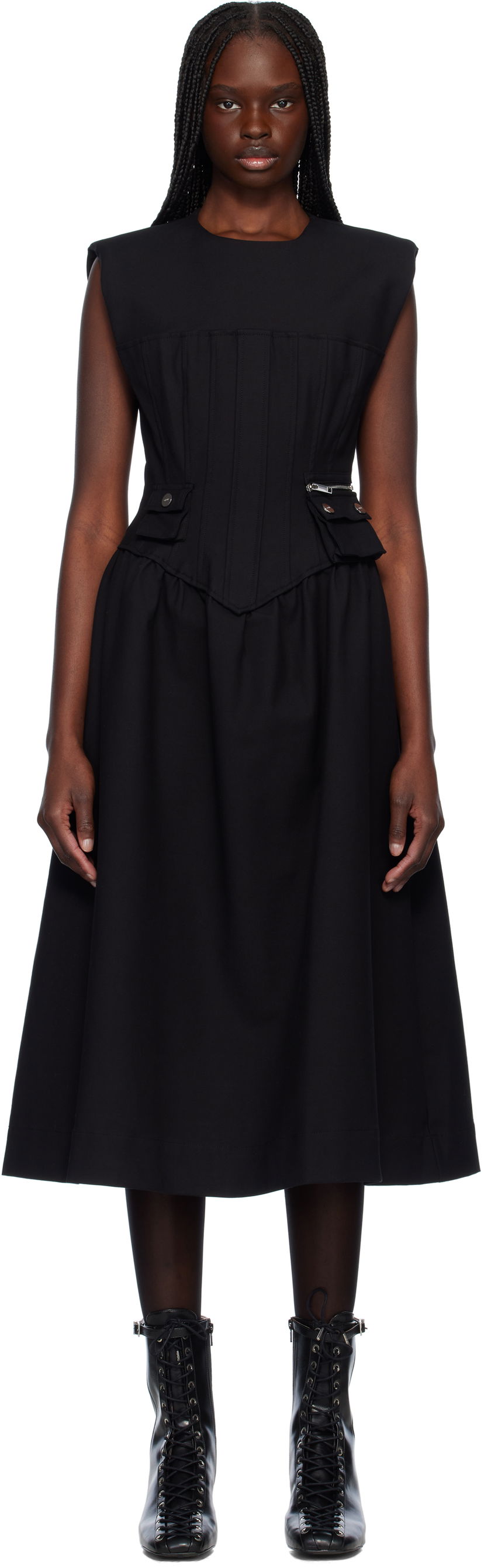 Haljina GANNI Ganni Corset Midi Dress Crna | W0390