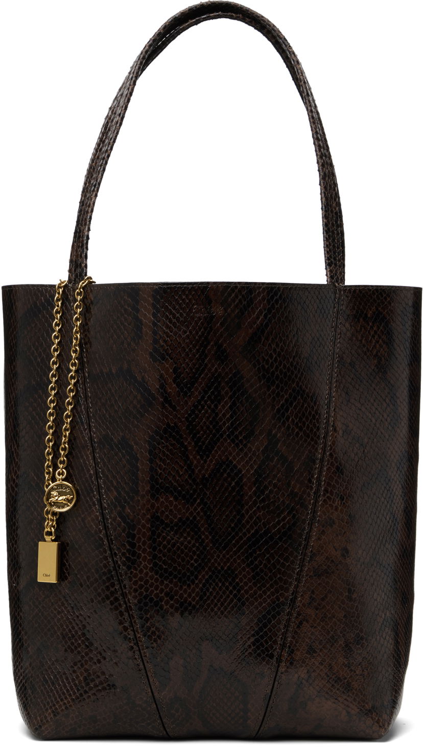 Tote bag CHLOÉ Chloé 'Spin' Snakeskin Tote Smeđa | CH25US811P20