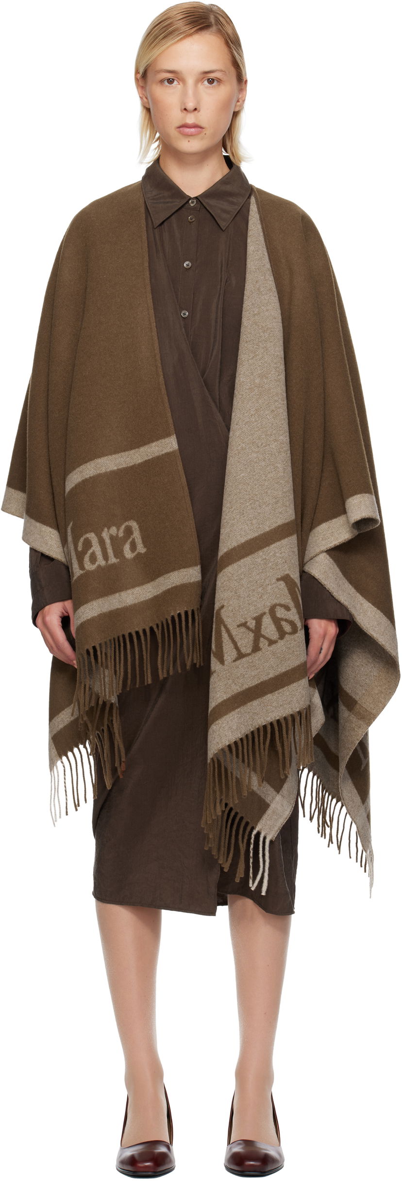 Šal Max Mara Hilde Poncho Scarf Smeđa | 2524546071600
