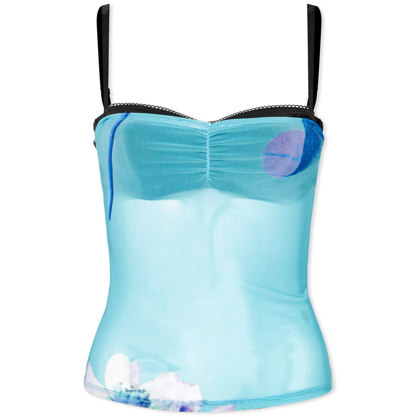 Majica bez rukava Miaou Miaou Enzo Lotus Print Sheer Mesh Camisole Top, Size Small Plava | 7092PM3BLO