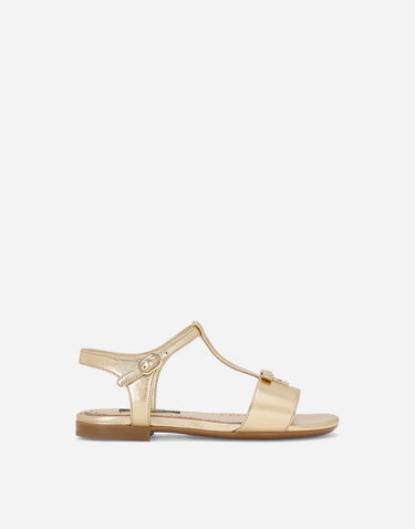 Tenisice i cipele Dolce & Gabbana Foiled Leather T-bar Flat Sandals with Buckle Fastening Metalik | D11155A543987601, 0