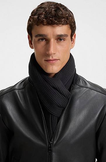 Šal BOSS Ribbed Cotton-Blend Scarf with Logo Detail Crna | 50522441, 1